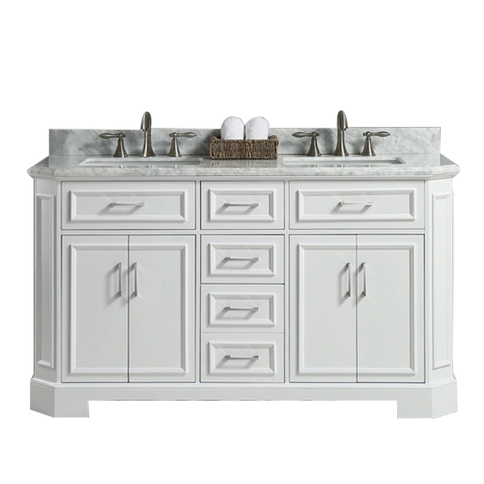 Eviva Glory 60" x 33" White Bathroom Vanity With Carrara Marble Countertop and Double Porcelain Sink