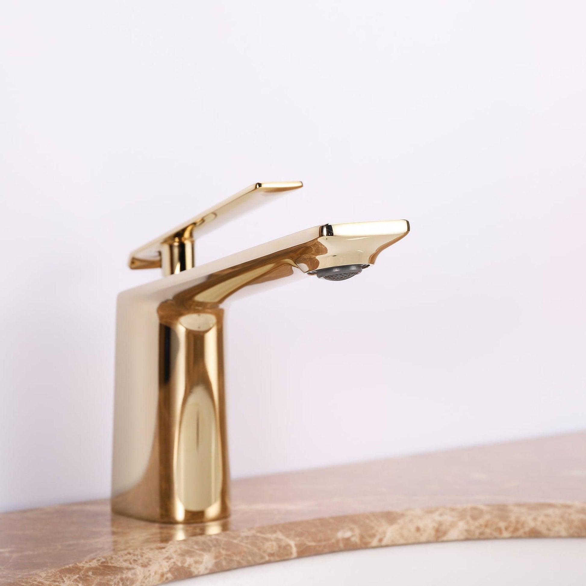 Eviva Glossy Gold Coated Single Handle Bathroom Sink Faucet