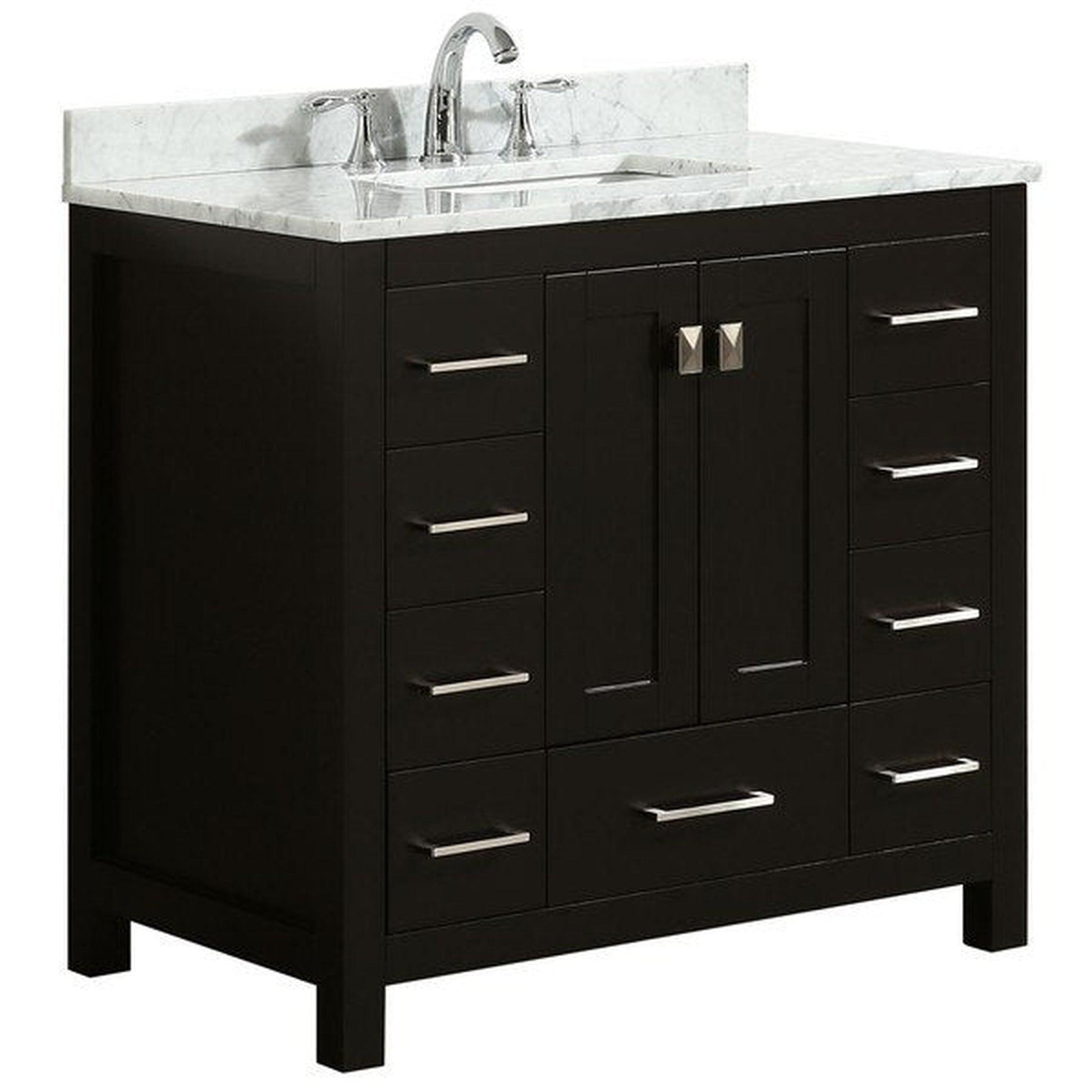 Eviva Hampton 36" x 34" Espresso Freestanding Bathroom Vanity with Marble Carrara Countertop and Single Undermount Sink