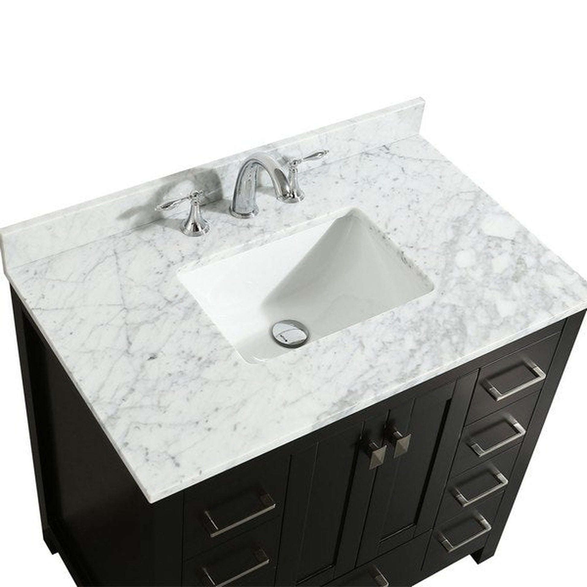 Eviva Hampton 36" x 34" Espresso Freestanding Bathroom Vanity with Marble Carrara Countertop and Single Undermount Sink