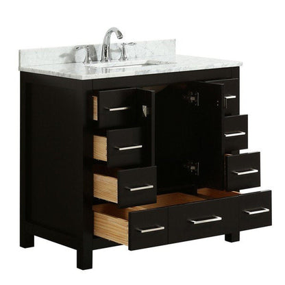 Eviva Hampton 36" x 34" Espresso Freestanding Bathroom Vanity with Marble Carrara Countertop and Single Undermount Sink