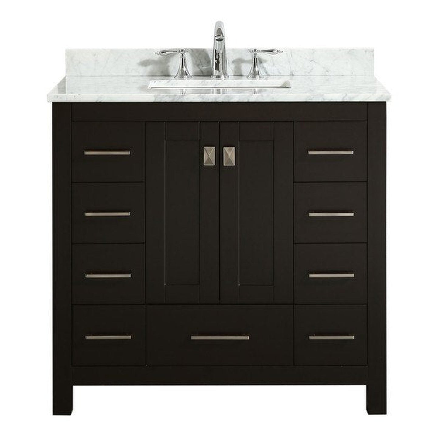 Eviva Hampton 36" x 34" Espresso Freestanding Bathroom Vanity with Marble Carrara Countertop and Single Undermount Sink