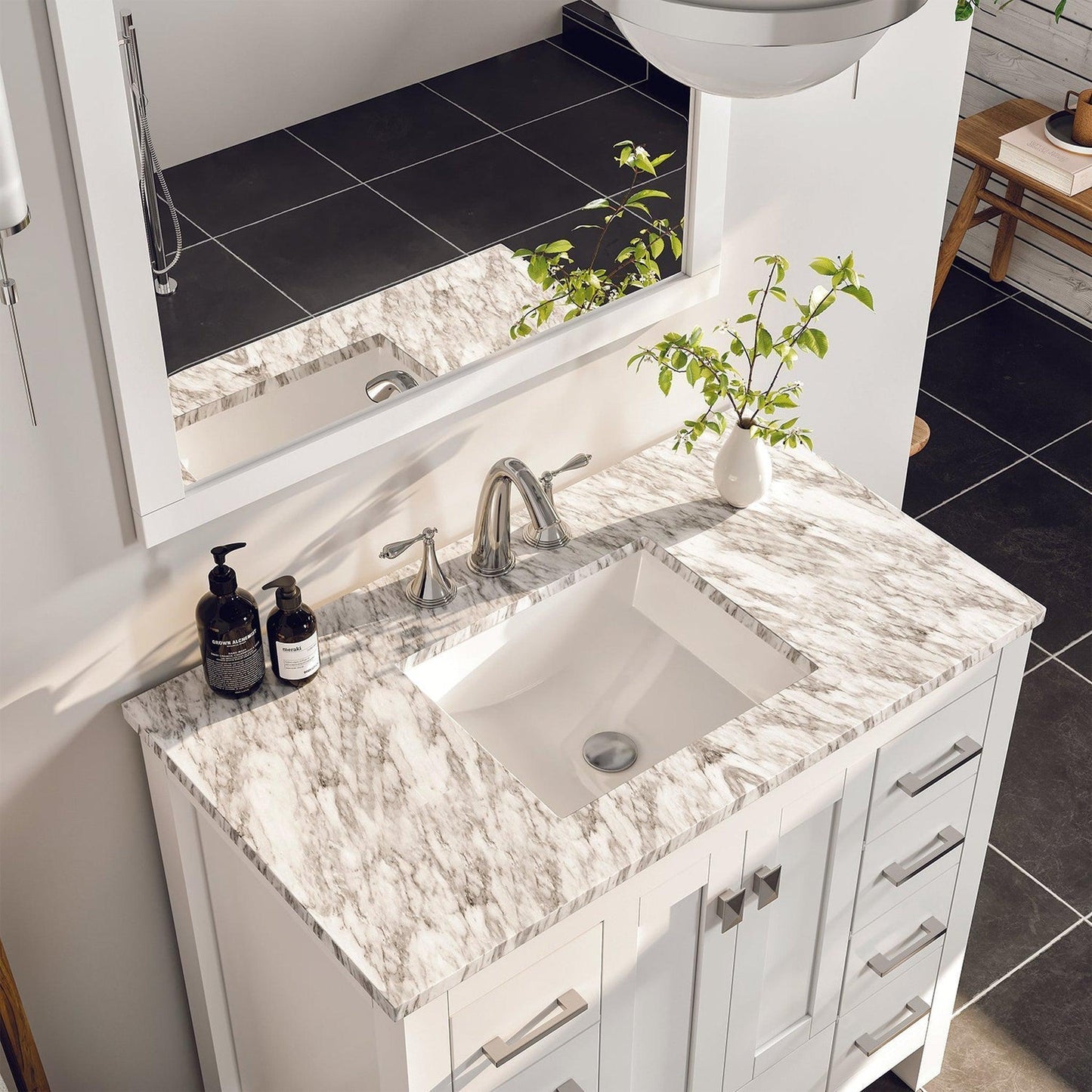 Eviva Hampton 36" x 34" White Freestanding Bathroom Vanity With Marble Carrara Countertop and Single Undermount Sink