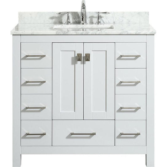 Eviva Hampton 36" x 34" White Freestanding Bathroom Vanity With Marble Carrara Countertop and Single Undermount Sink