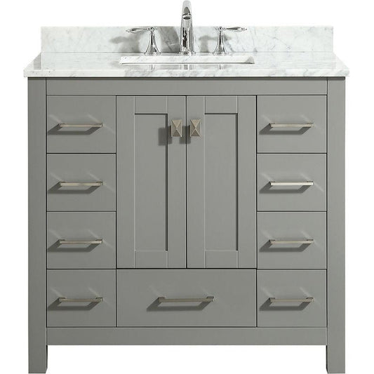 Eviva Hampton 36" x 34" in 18" Depth Gray Freestanding Bathroom Vanity With Marble Carrara Countertop and Single Undermount Sink