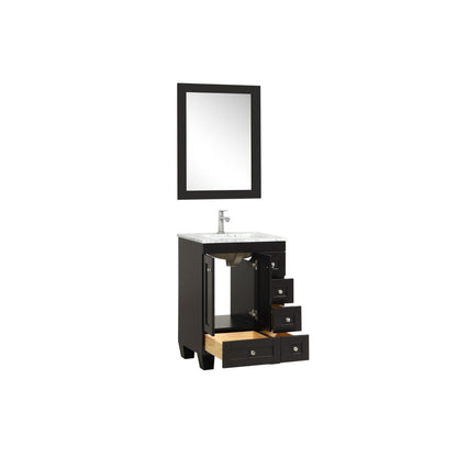 Eviva Happy 24" x 34" Espresso Freestanding Bathroom Vanity With White Carrara Marble Top and Single Undermount Porcelain Sink