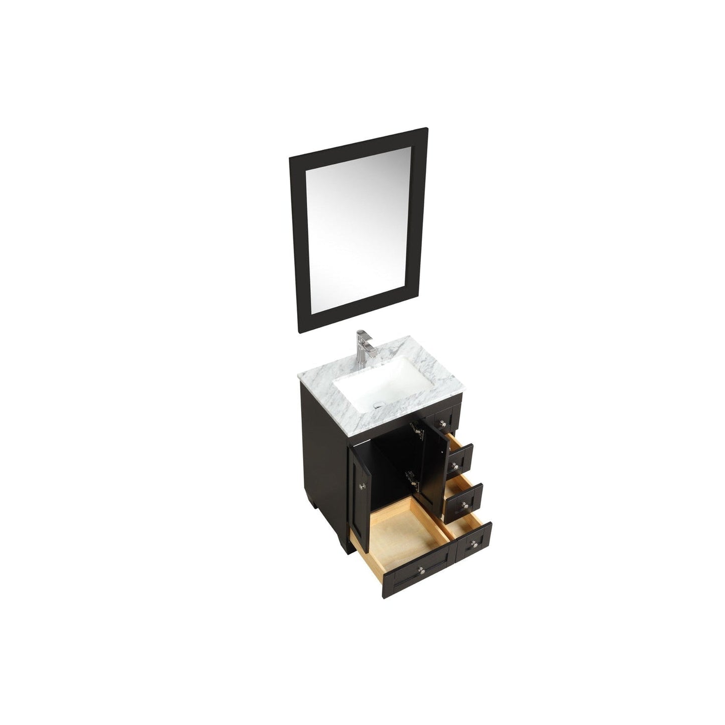 Eviva Happy 24" x 34" Espresso Freestanding Bathroom Vanity With White Carrara Marble Top and Single Undermount Porcelain Sink