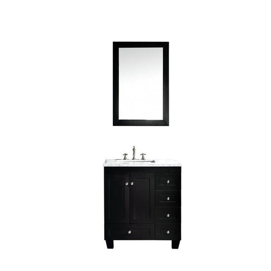 Eviva Happy 24" x 34" Espresso Freestanding Bathroom Vanity With White Carrara Marble Top and Single Undermount Porcelain Sink