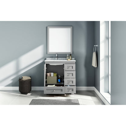 Eviva Happy 30" x 34" Gray Freestanding Bathroom Vanity With White Carrara Marble Top and Single Undermount Porcelain Sink