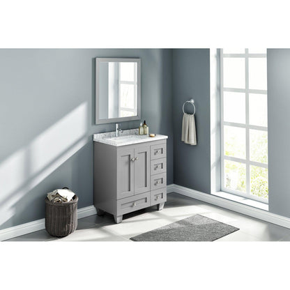 Eviva Happy 30" x 34" Gray Freestanding Bathroom Vanity With White Carrara Marble Top and Single Undermount Porcelain Sink