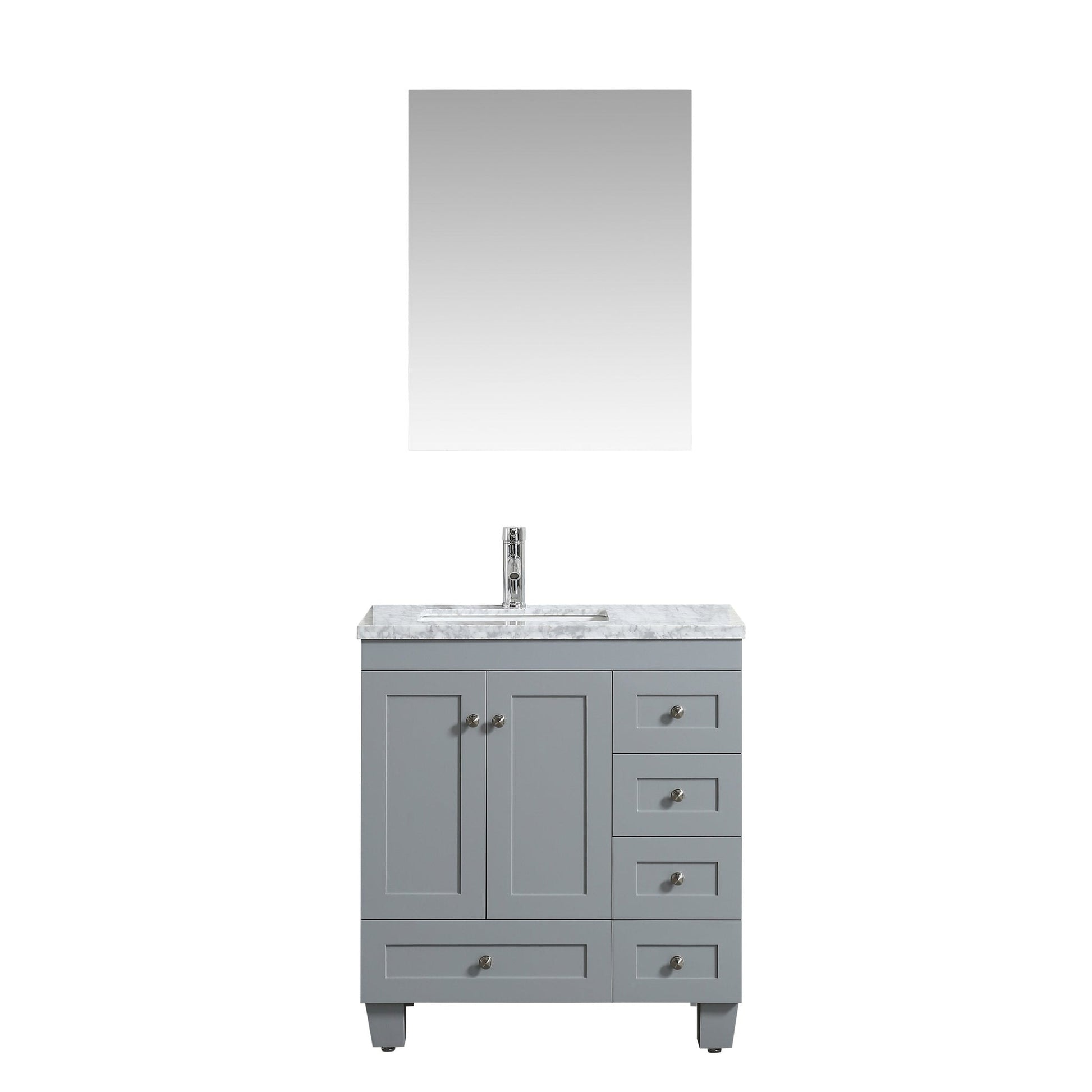 Eviva Happy 30" x 34" Gray Freestanding Bathroom Vanity With White Carrara Marble Top and Single Undermount Porcelain Sink