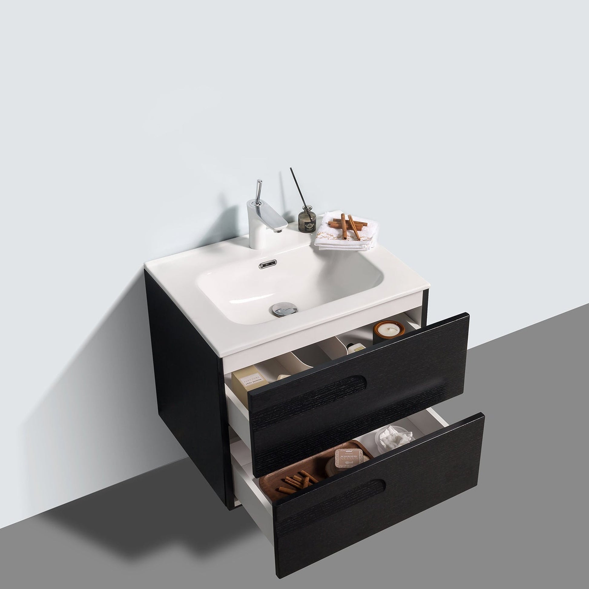 Eviva Joy 24" x 21" Blackwood Wall-Mounted Bathroom Vanity With White Integrated Sink