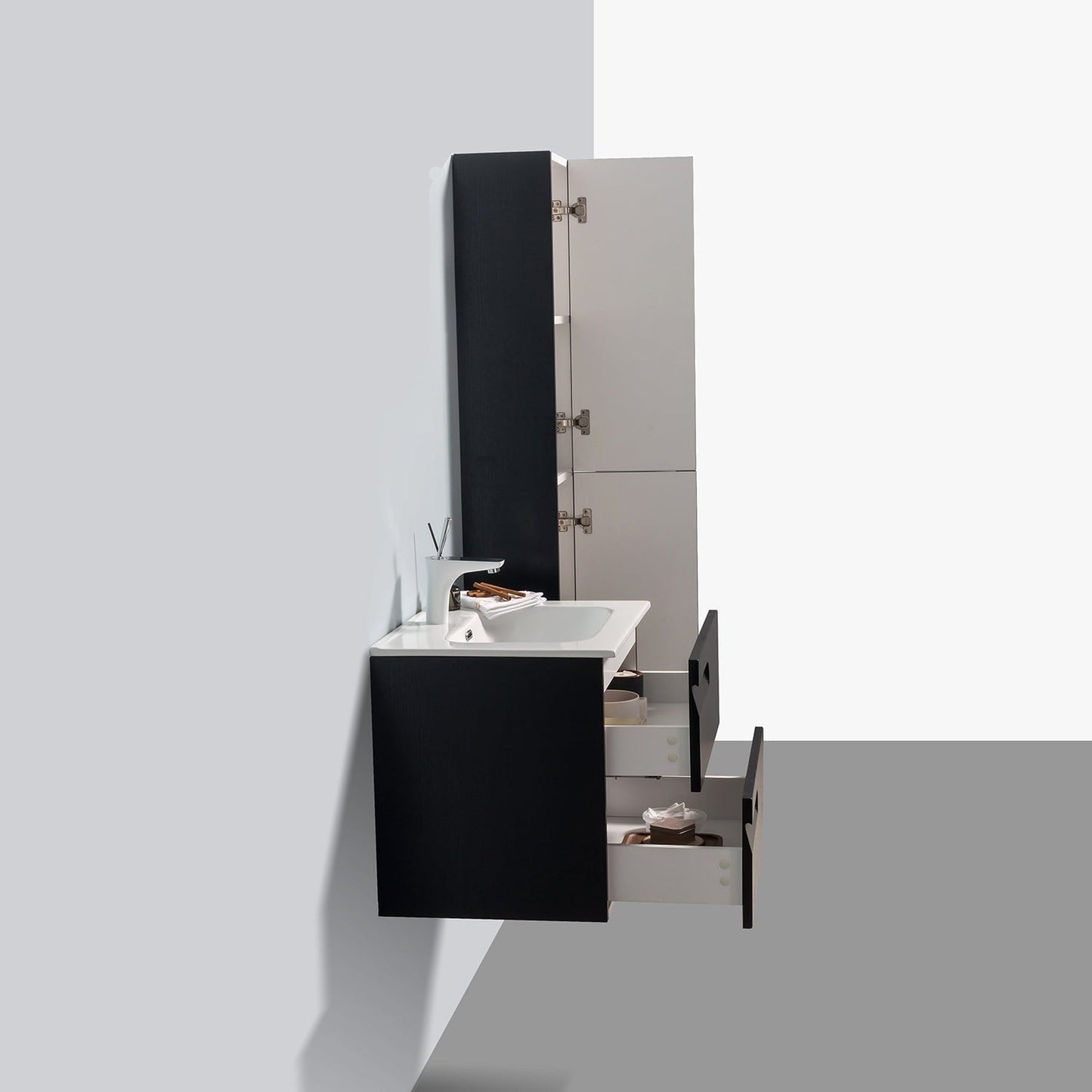 Eviva Joy 24" x 21" Blackwood Wall-Mounted Bathroom Vanity With White Integrated Sink