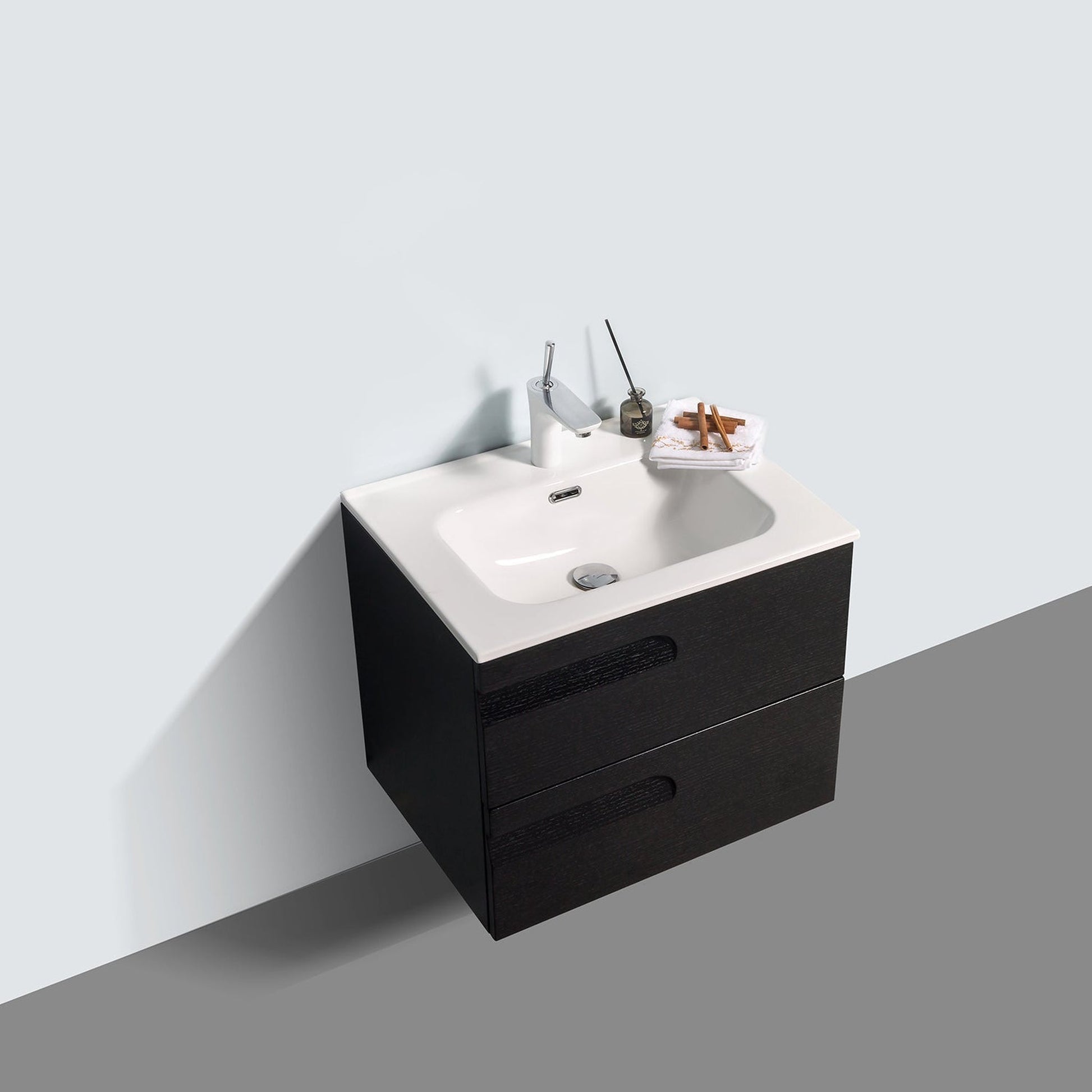 Eviva Joy 24" x 21" Blackwood Wall-Mounted Bathroom Vanity With White Integrated Sink