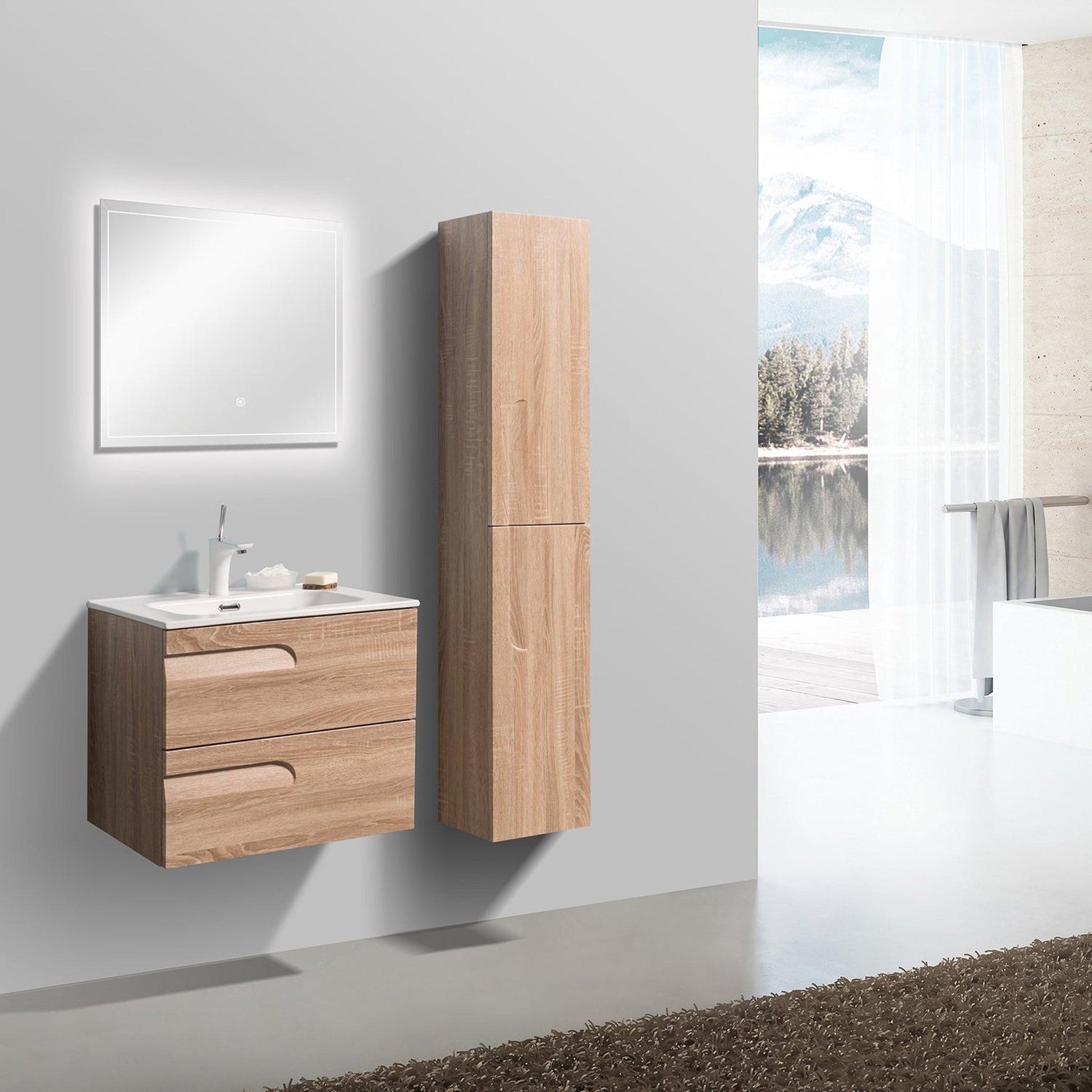 Eviva Joy 24" x 21" Maple Wall-Mounted Bathroom Vanity With White Integrated Sink