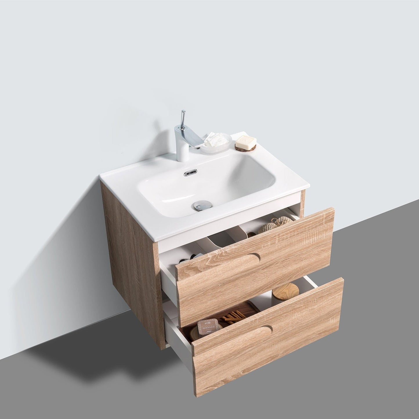 Eviva Joy 24" x 21" Maple Wall-Mounted Bathroom Vanity With White Integrated Sink