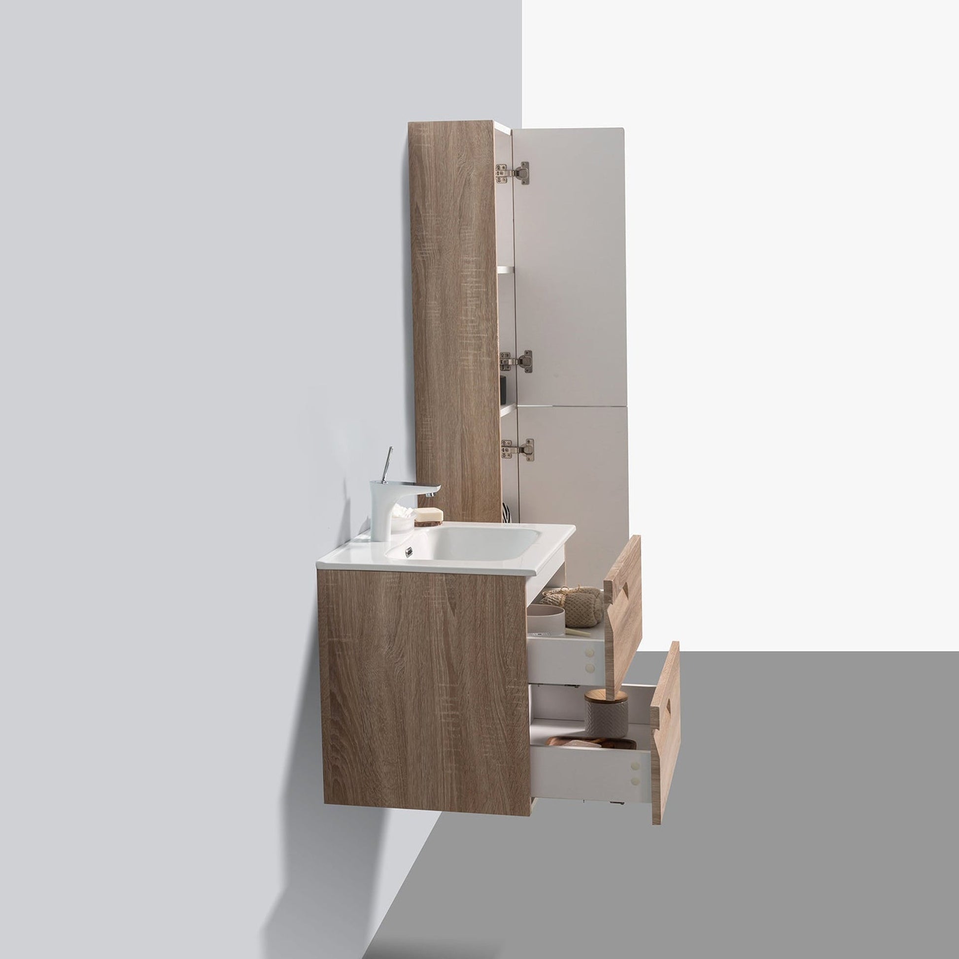 Eviva Joy 24" x 21" Maple Wall-Mounted Bathroom Vanity With White Integrated Sink