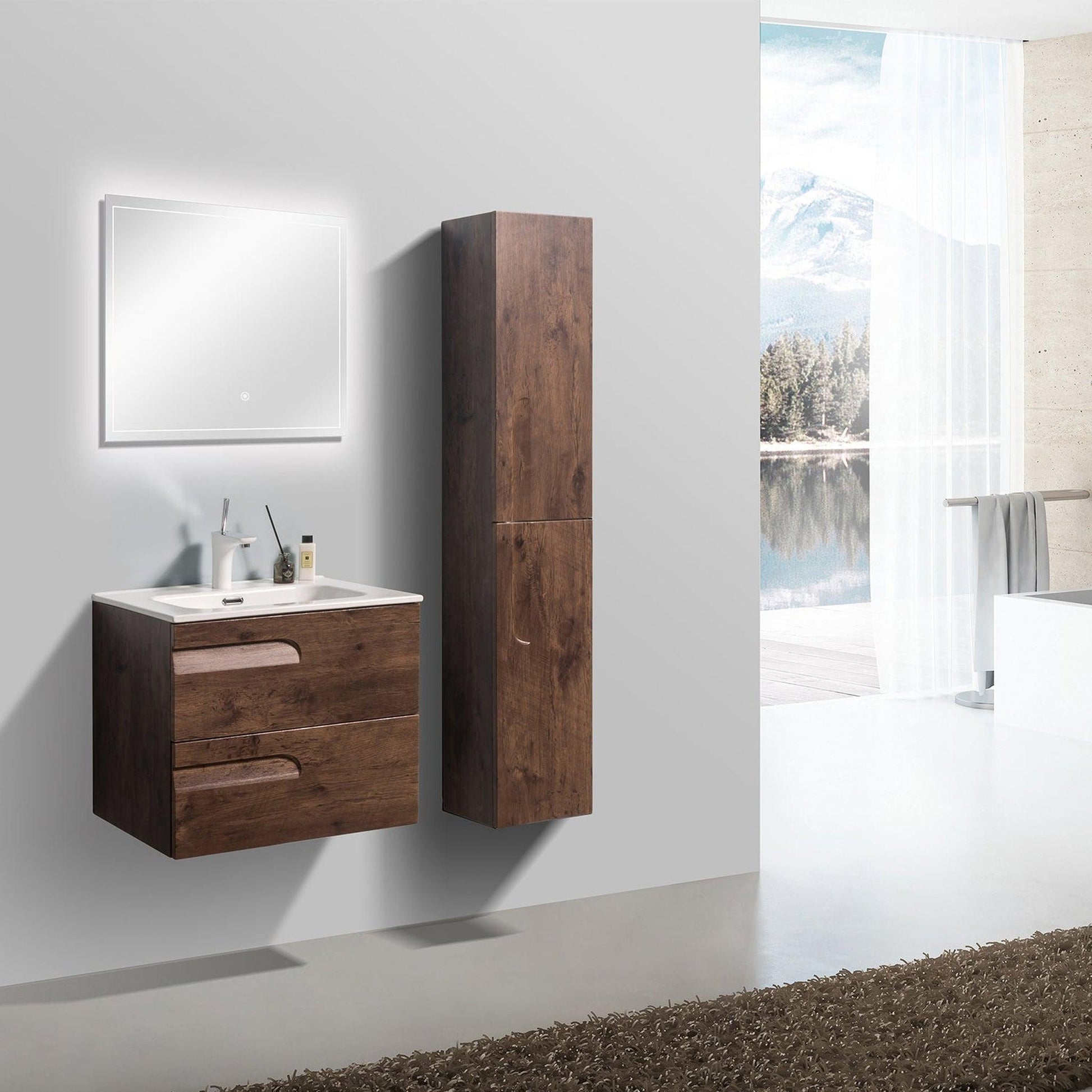 Eviva Joy 24" x 21" Rosewood Wall-Mounted Bathroom Vanity With White Integrated Sink