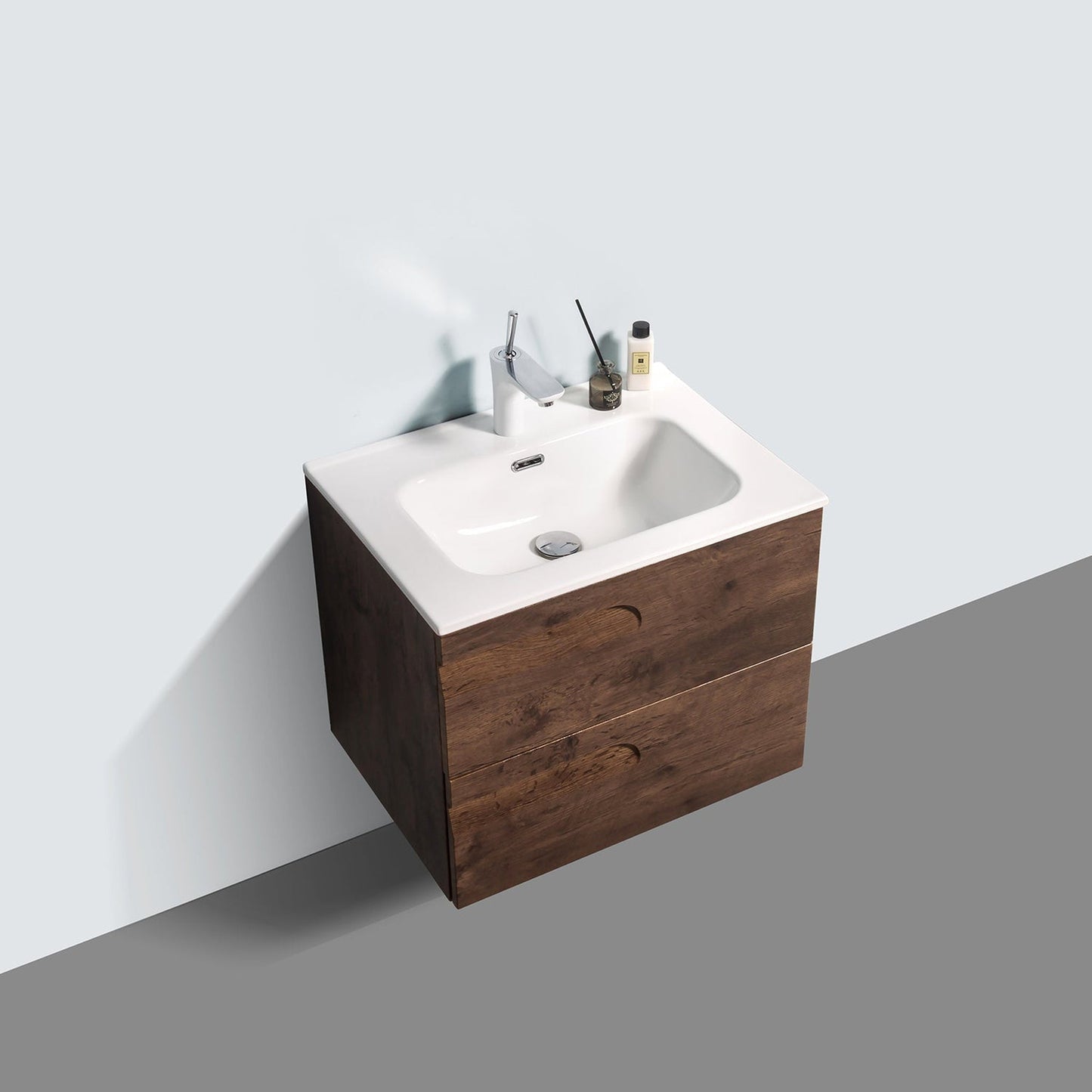 Eviva Joy 24" x 21" Rosewood Wall-Mounted Bathroom Vanity With White Integrated Sink