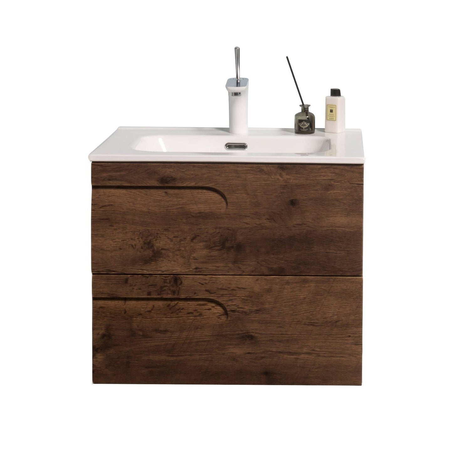 Eviva Joy 24" x 21" Rosewood Wall-Mounted Bathroom Vanity With White Integrated Sink