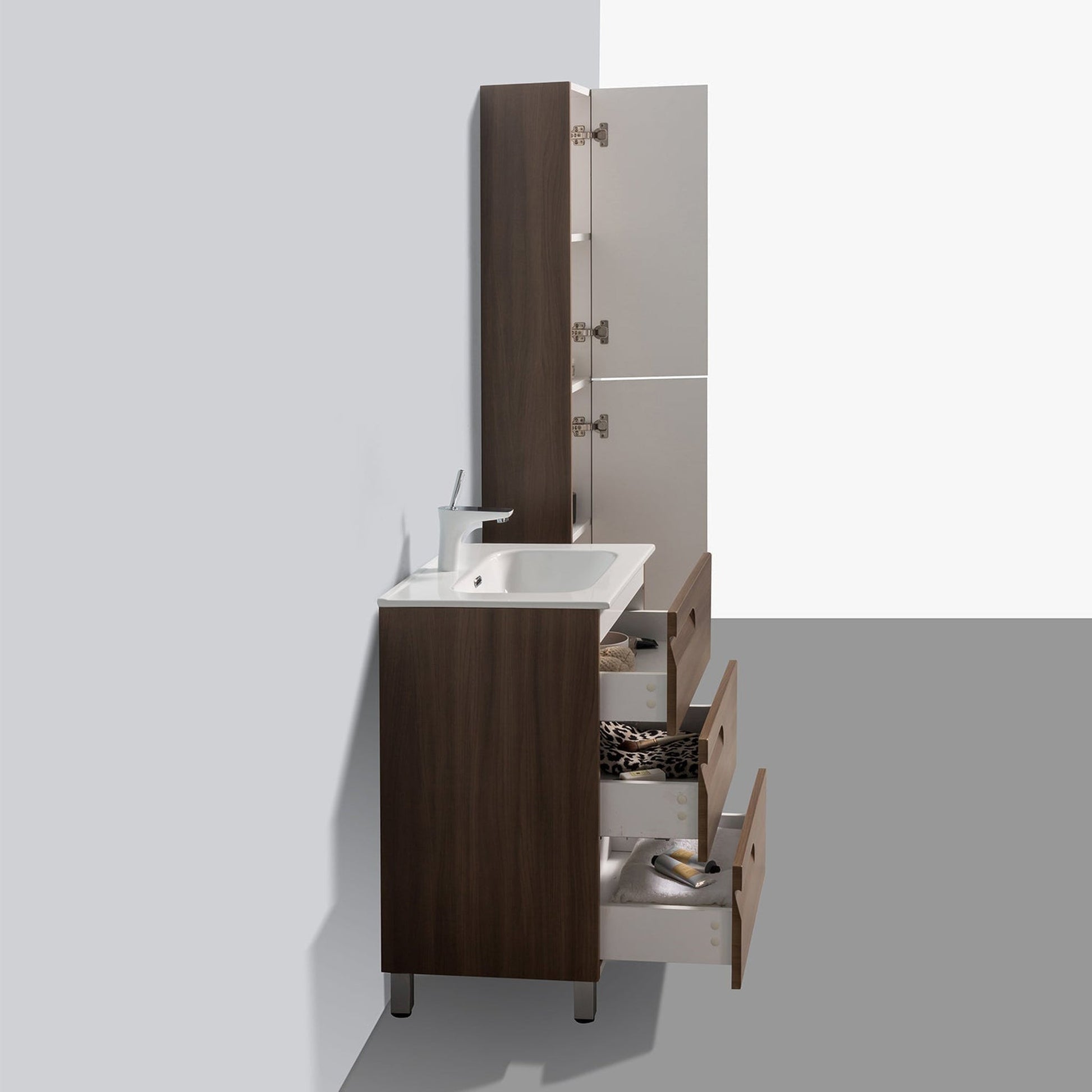 Eviva Joy 24" x 34" Graywood Freestanding Bathroom Vanity With White Integrated Sink