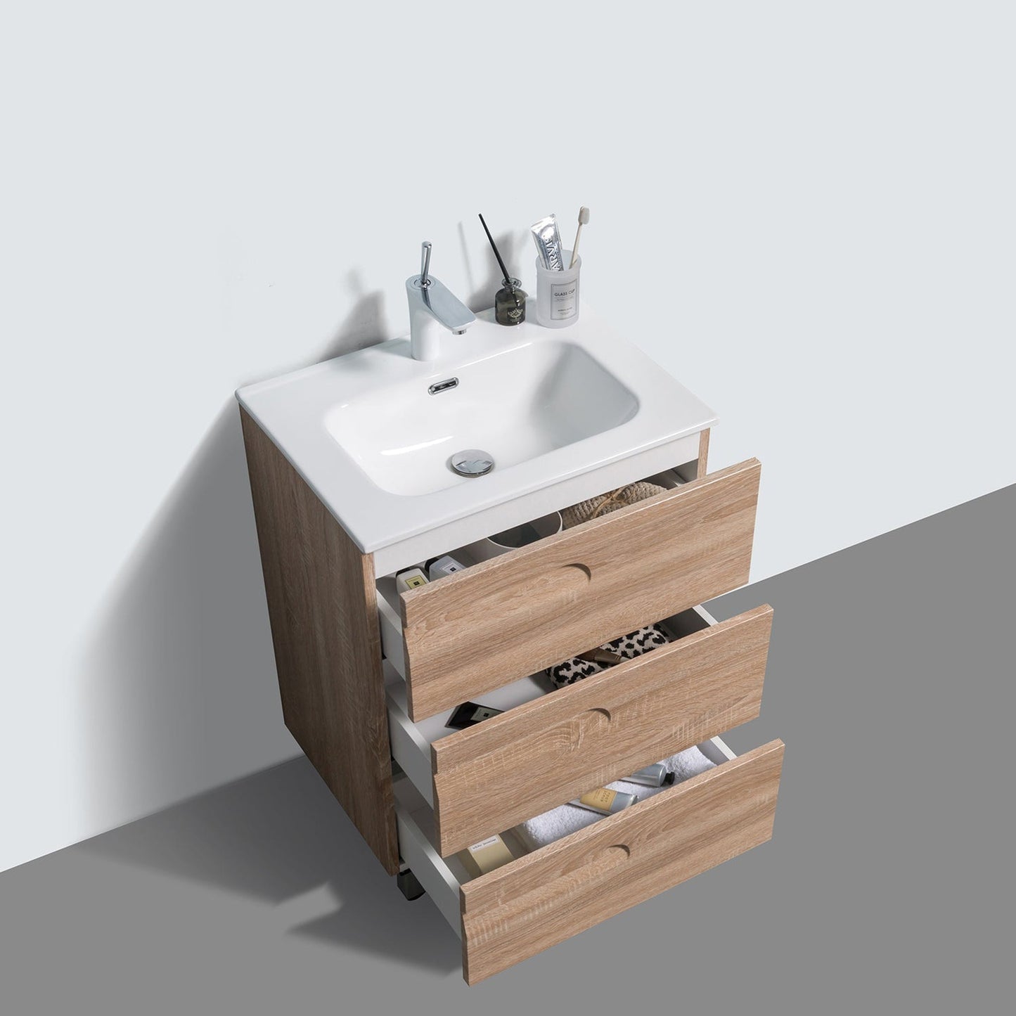 Eviva Joy 24" x 34" Maple Freestanding Bathroom Vanity With White Integrated Sink