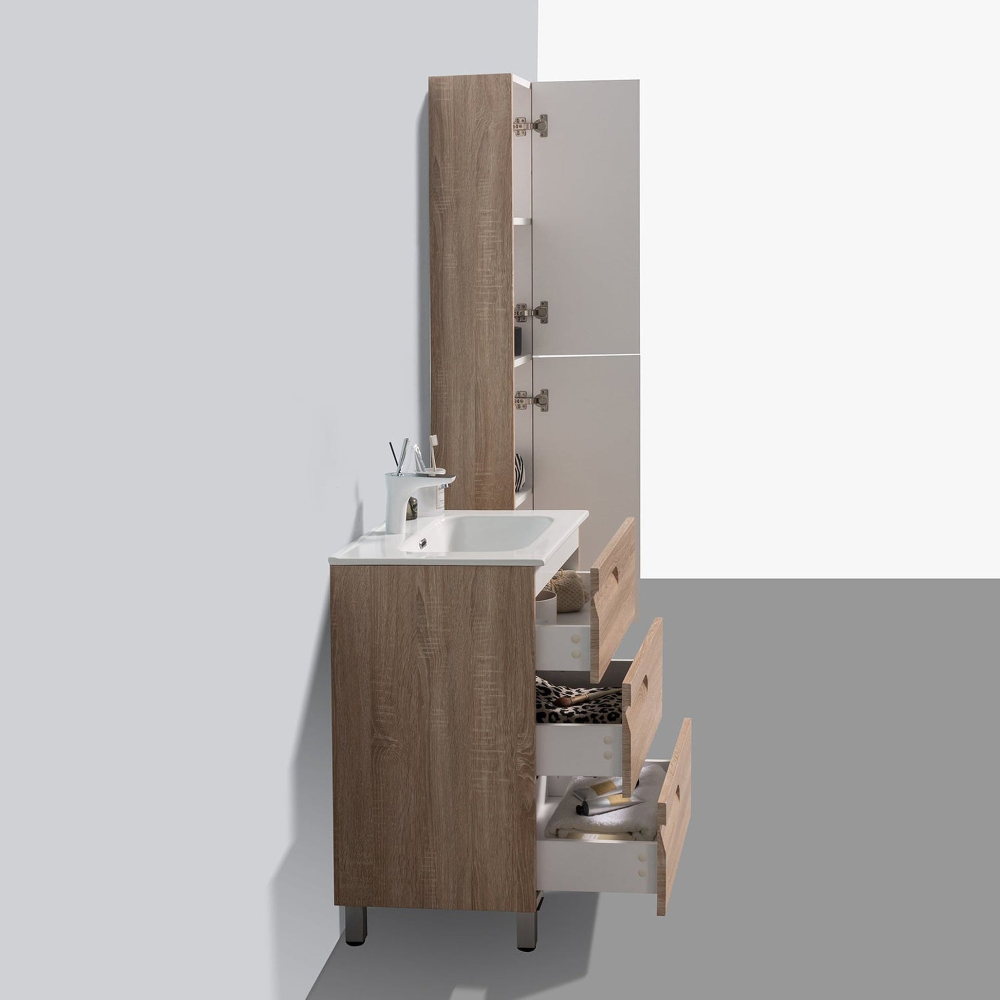 Eviva Joy 24" x 34" Maple Freestanding Bathroom Vanity With White Integrated Sink