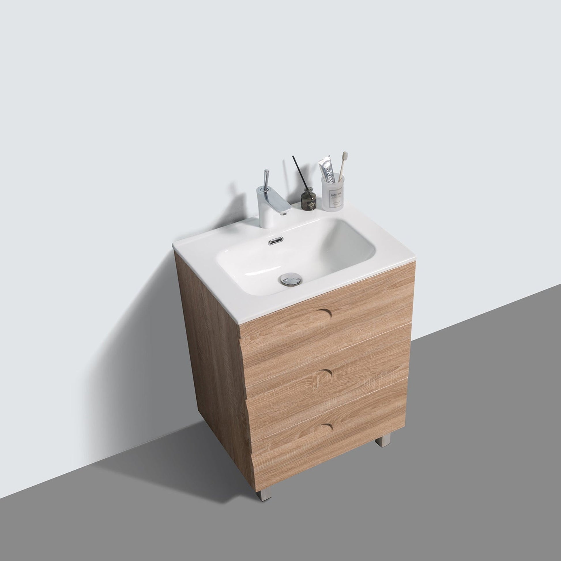 Eviva Joy 24" x 34" Maple Freestanding Bathroom Vanity With White Integrated Sink