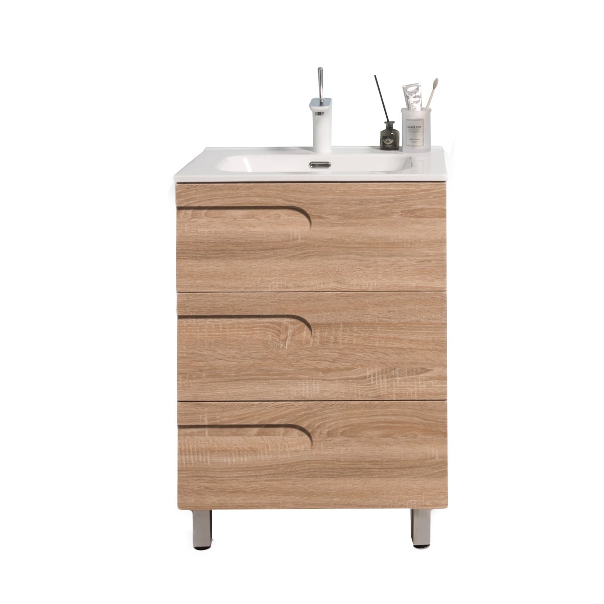 Eviva Joy 24" x 34" Maple Freestanding Bathroom Vanity With White Integrated Sink