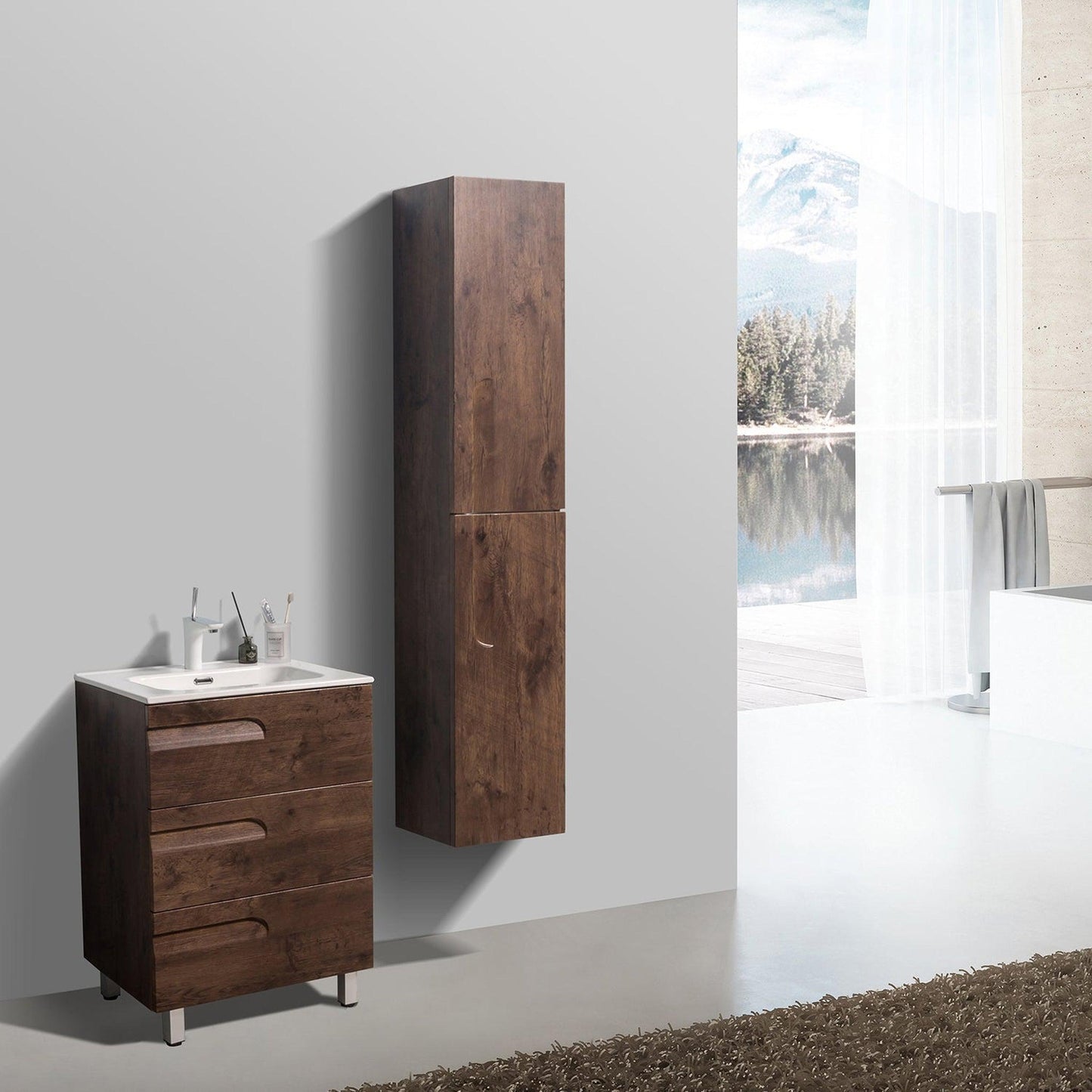 Eviva Joy 24" x 34" Rosewood Freestanding Bathroom Vanity With White Integrated Sink