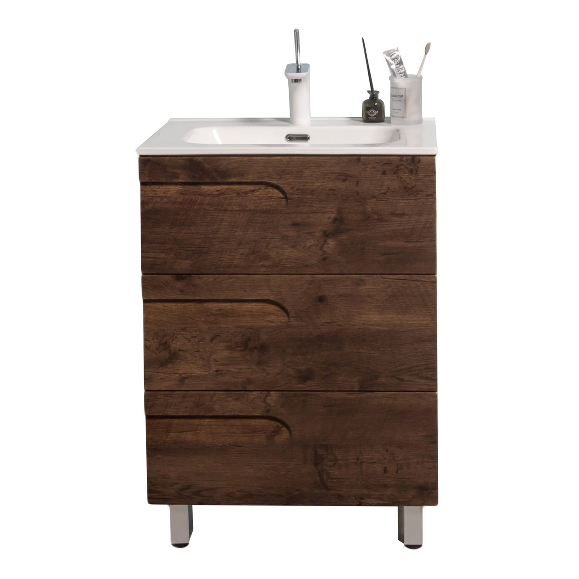 Eviva Joy 24" x 34" Rosewood Freestanding Bathroom Vanity With White Integrated Sink