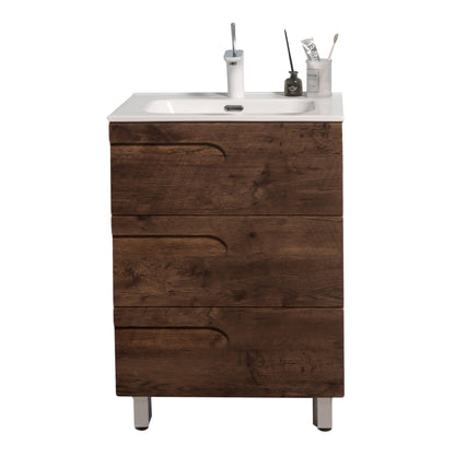 Eviva Joy 24" x 34" Rosewood Freestanding Bathroom Vanity With White Integrated Sink