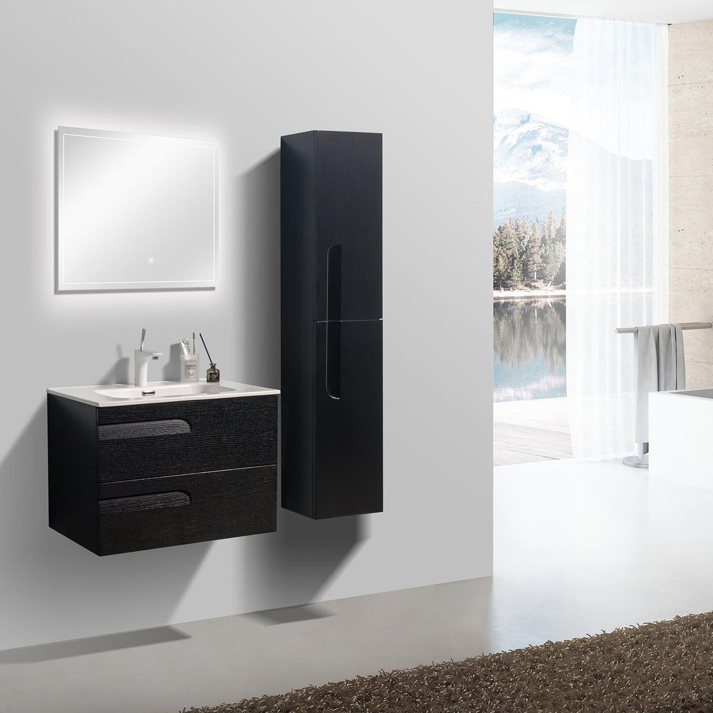 Eviva Joy 28" x 21" Blackwood Wall-Mounted Bathroom Vanity With White Integrated Sink