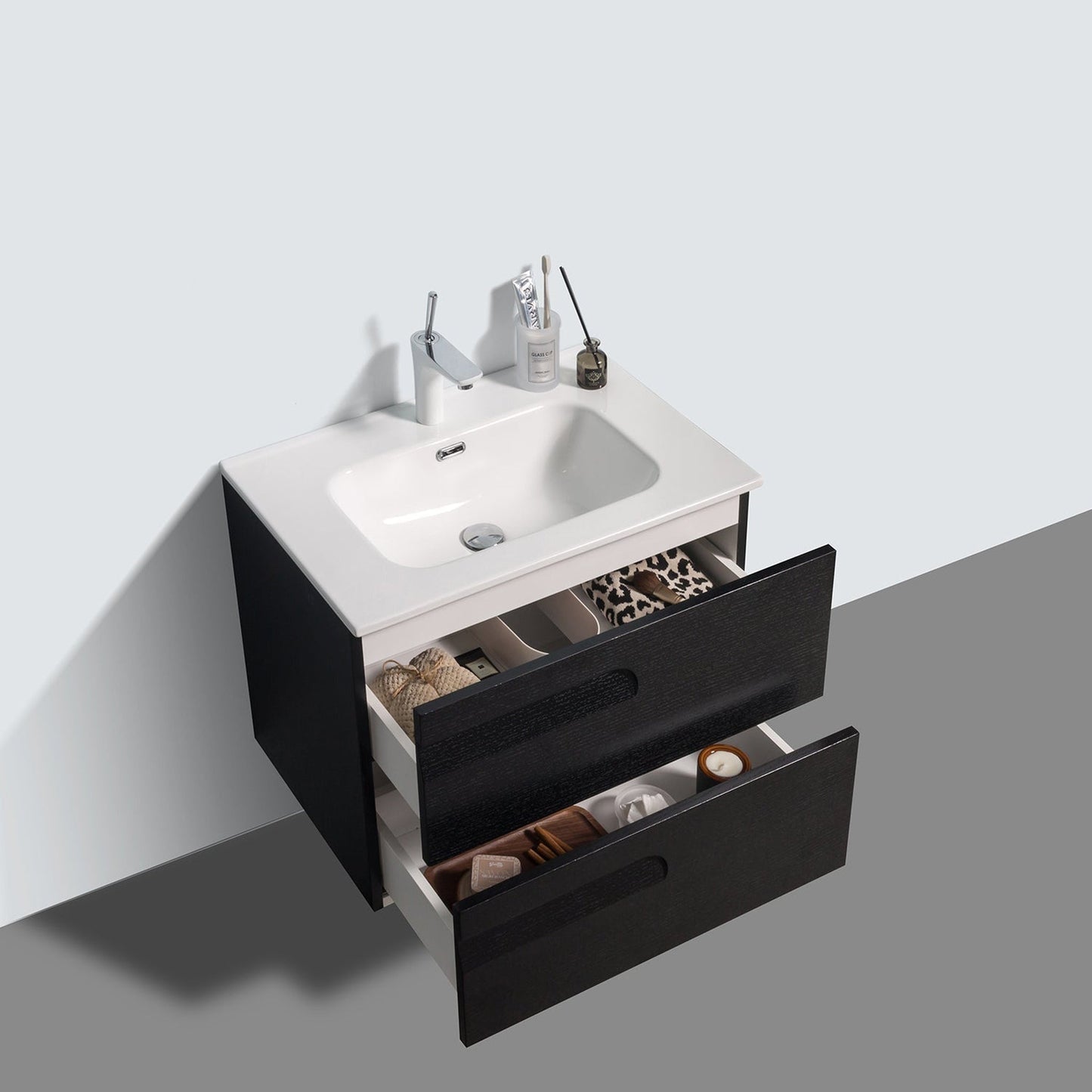 Eviva Joy 28" x 21" Blackwood Wall-Mounted Bathroom Vanity With White Integrated Sink