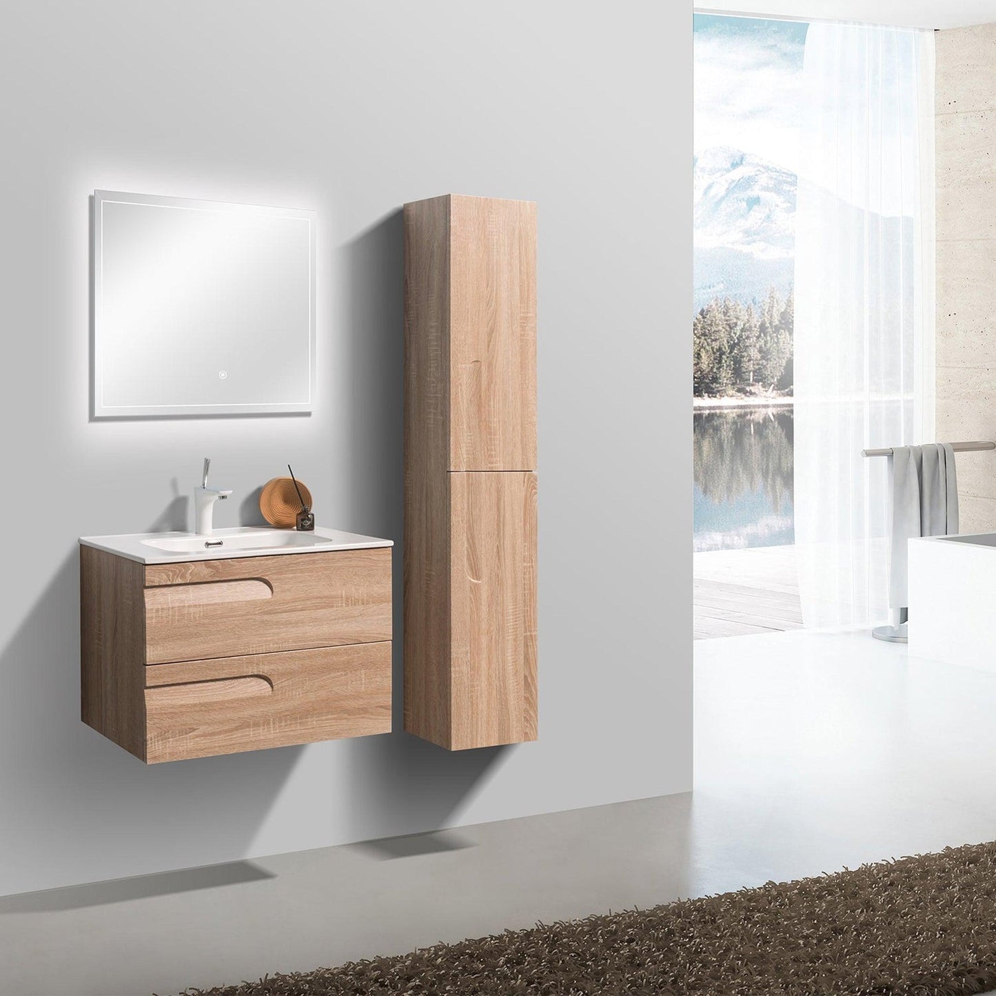 Eviva Joy 28" x 21" Maple Wall-Mounted Bathroom Vanity With White Integrated Sink