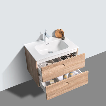 Eviva Joy 28" x 21" Maple Wall-Mounted Bathroom Vanity With White Integrated Sink