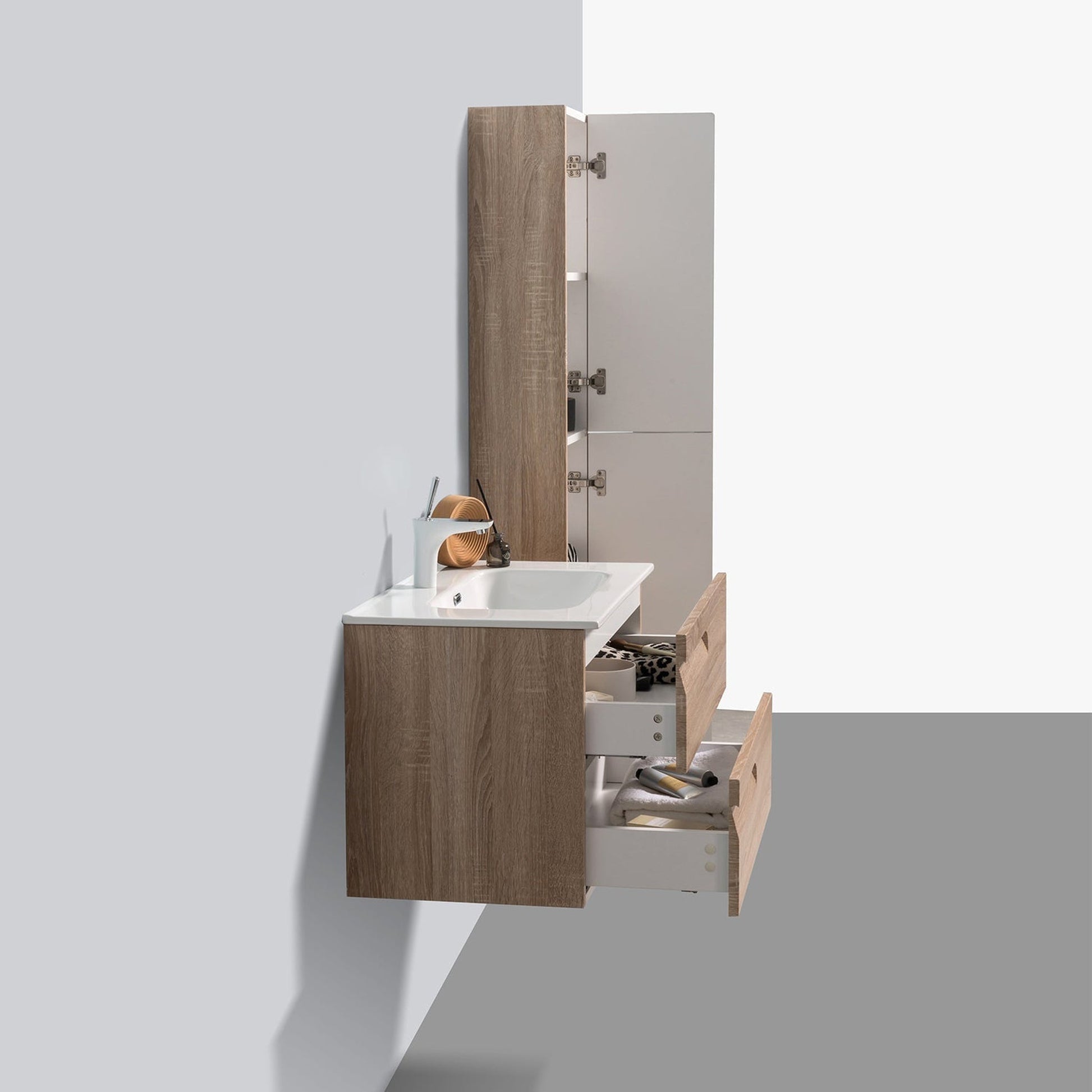 Eviva Joy 28" x 21" Maple Wall-Mounted Bathroom Vanity With White Integrated Sink