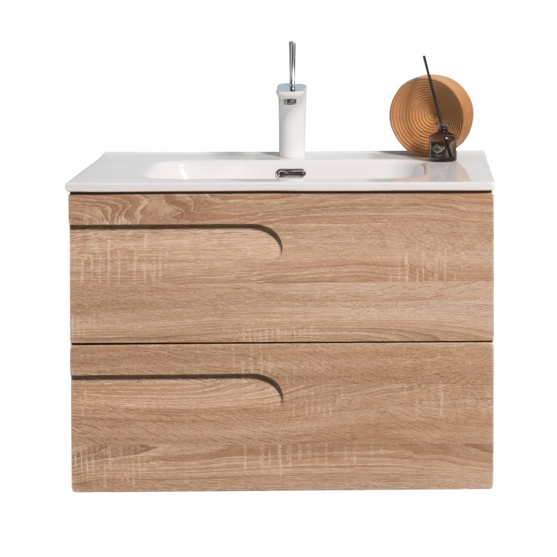 Eviva Joy 28" x 21" Maple Wall-Mounted Bathroom Vanity With White Integrated Sink
