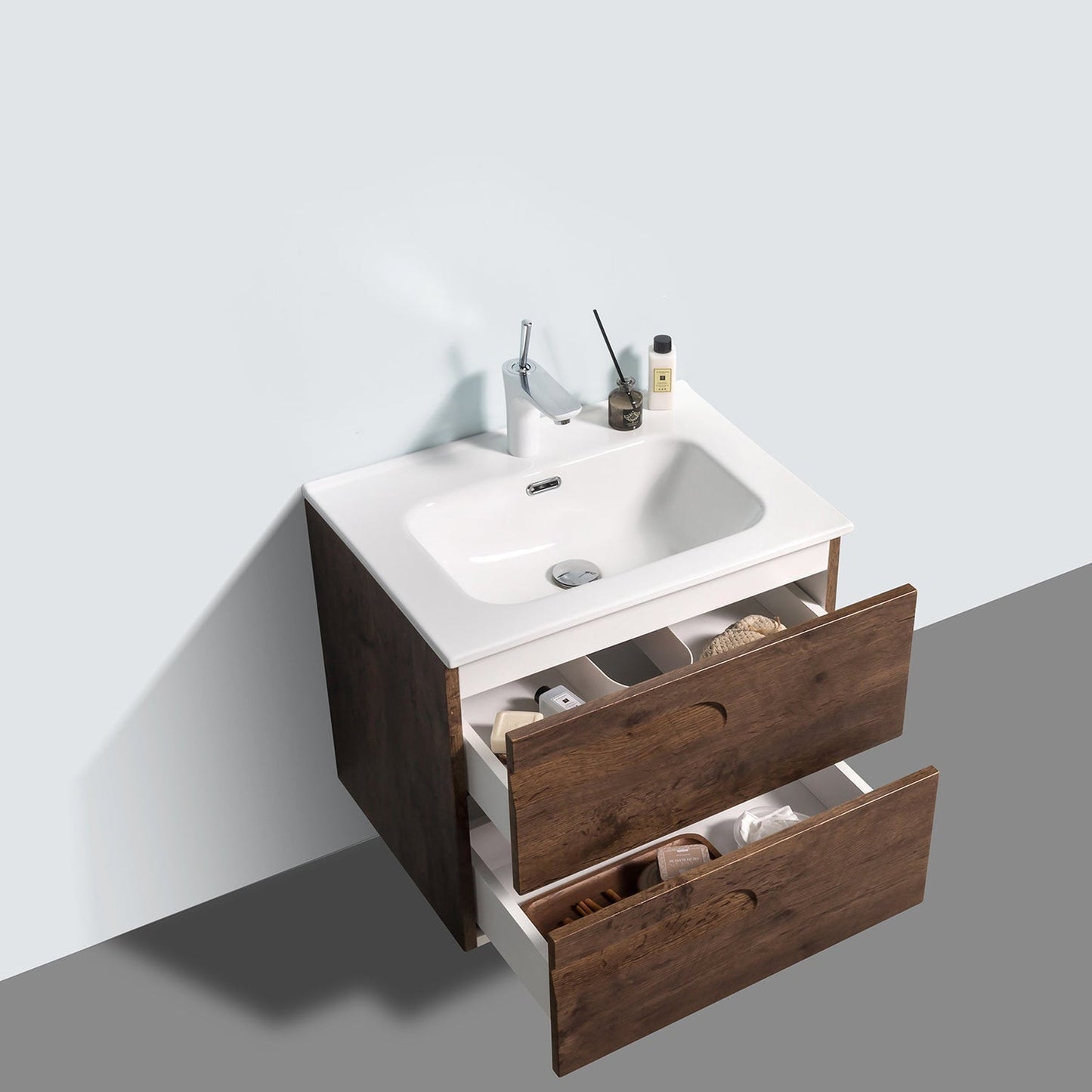 Eviva Joy 28" x 21" Rosewood Wall-Mounted Bathroom Vanity With White Integrated Sink