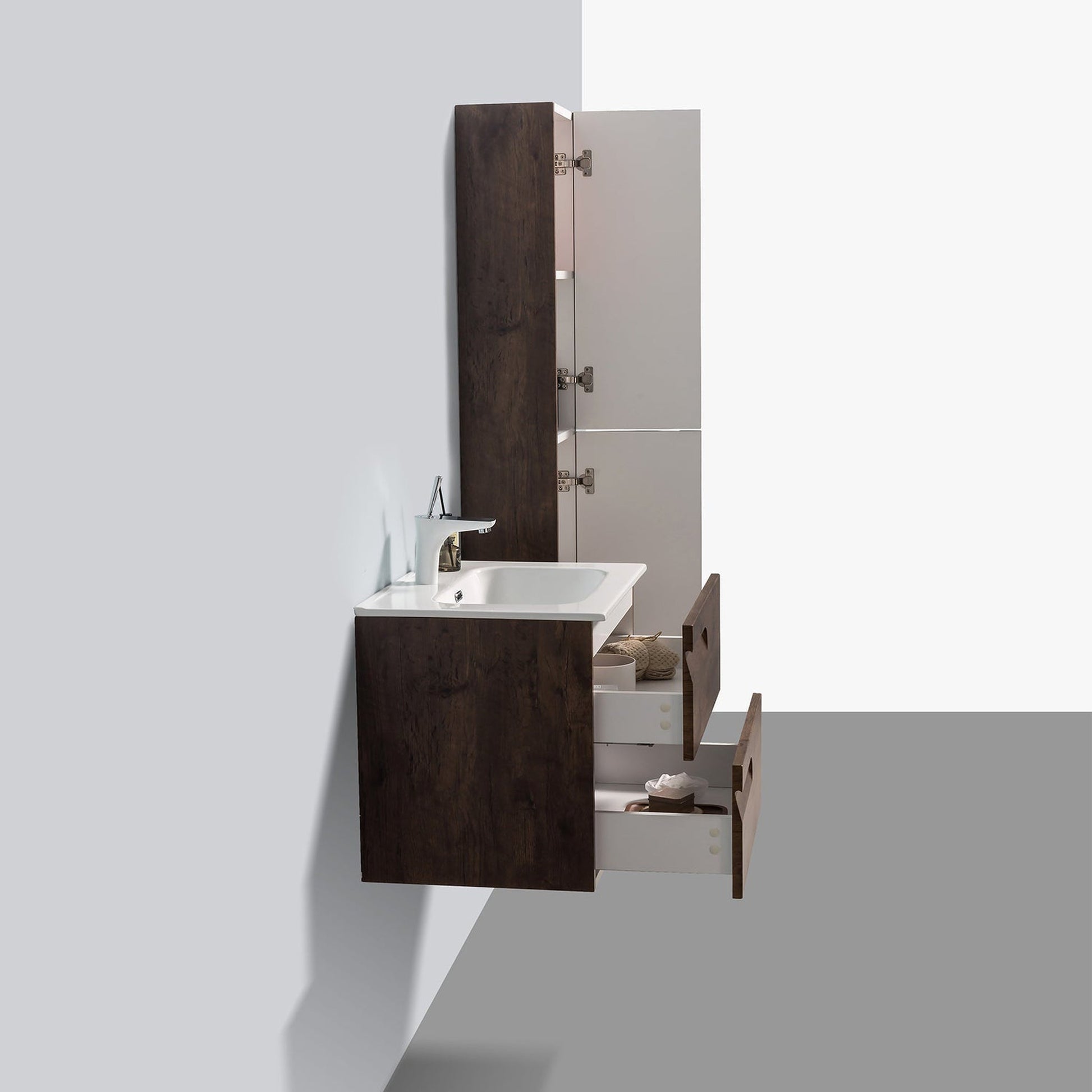 Eviva Joy 28" x 21" Rosewood Wall-Mounted Bathroom Vanity With White Integrated Sink