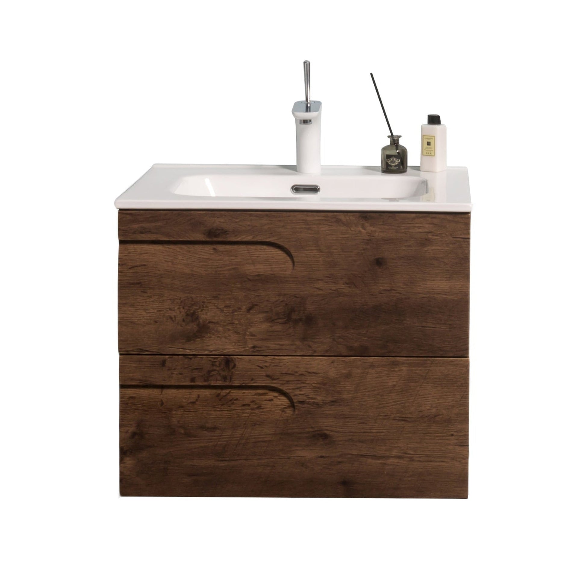 Eviva Joy 28" x 21" Rosewood Wall-Mounted Bathroom Vanity With White Integrated Sink