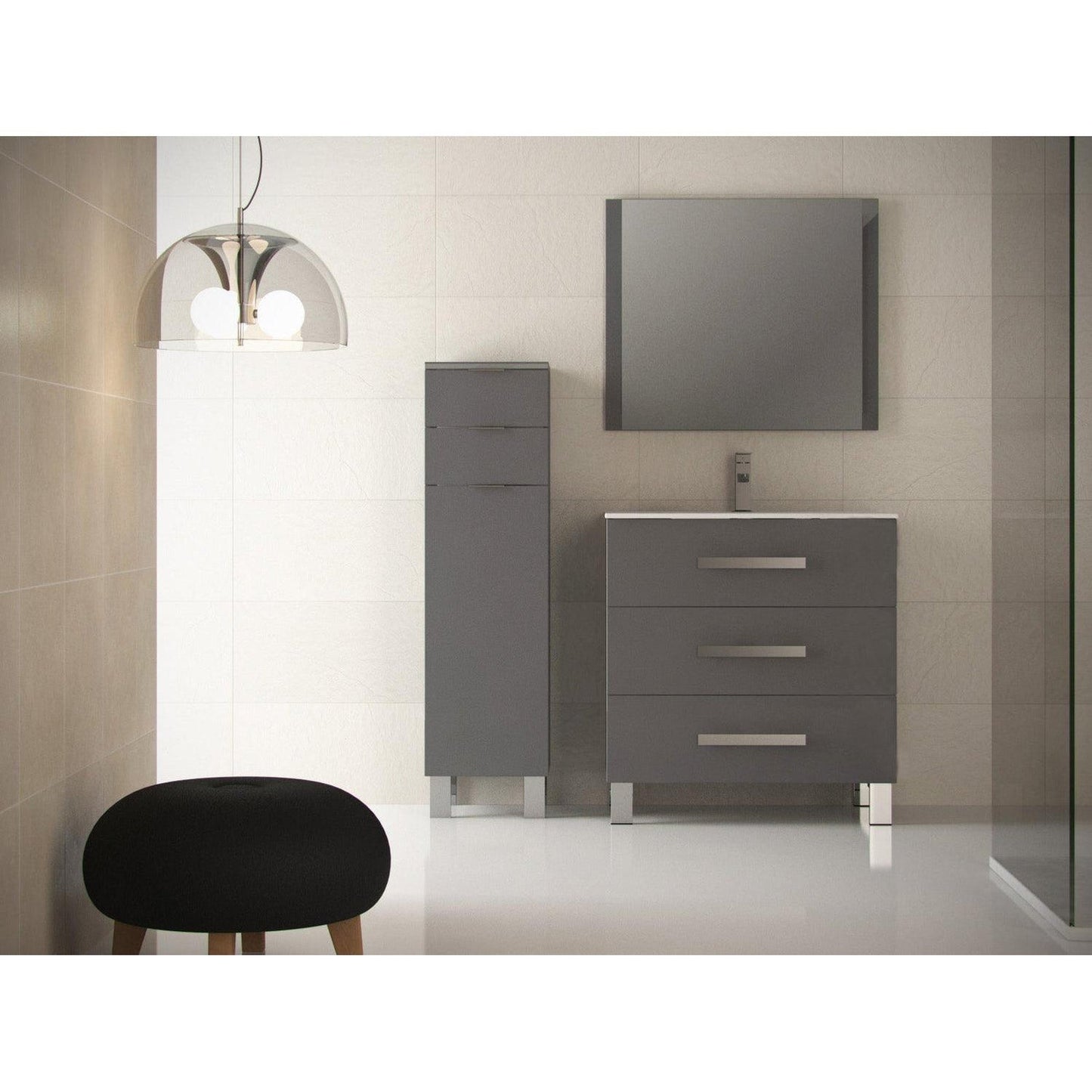 Eviva Libra 28" x 34" Gray Freestanding Bathroom Vanity With White Integrated Porcelain Sink