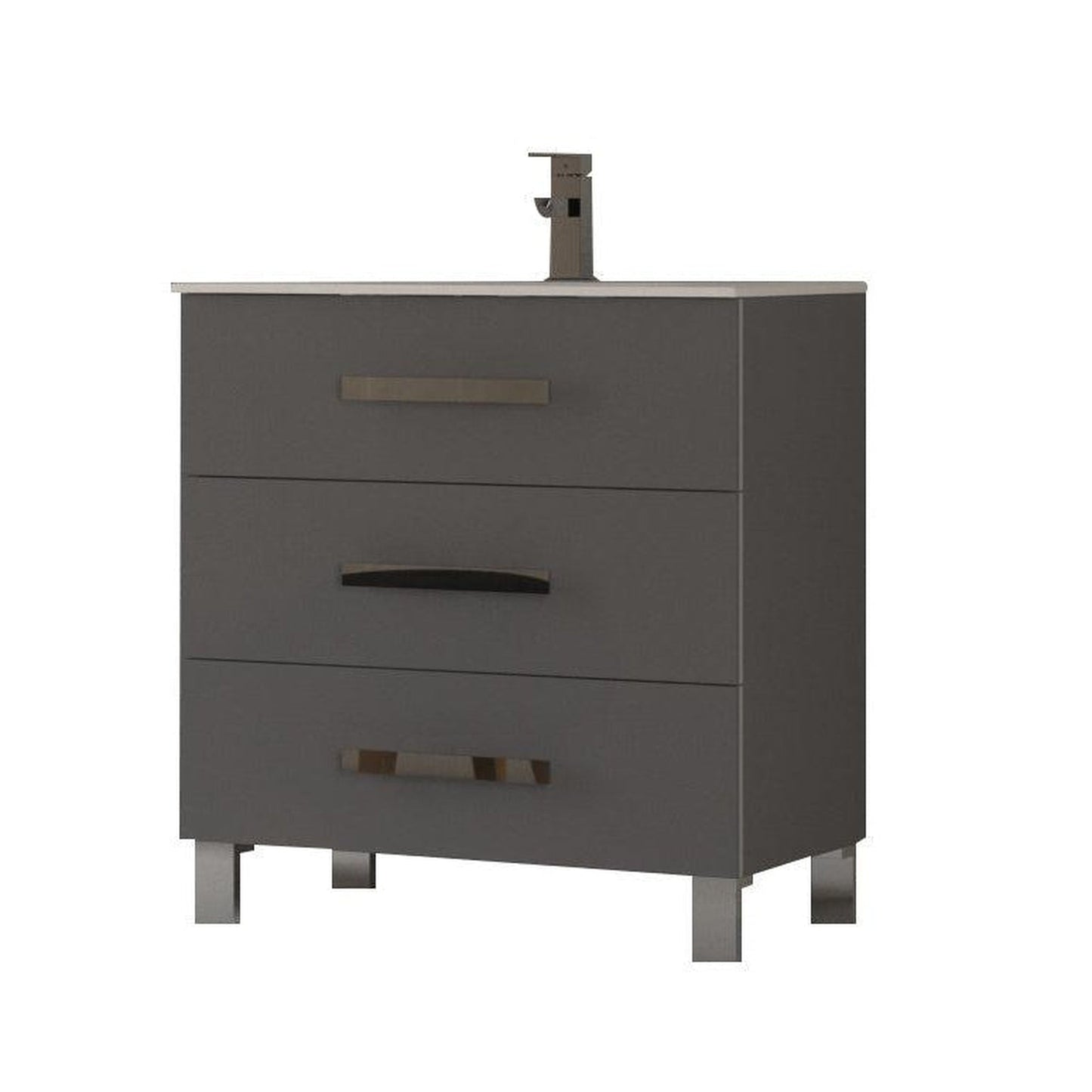 Eviva Libra 28" x 34" Gray Freestanding Bathroom Vanity With White Integrated Porcelain Sink