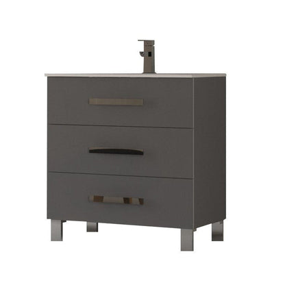 Eviva Libra 28" x 34" Gray Freestanding Bathroom Vanity With White Integrated Porcelain Sink