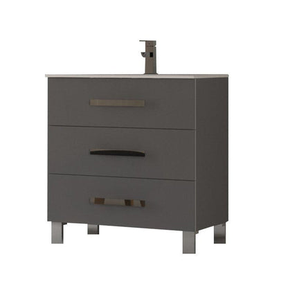 Eviva Libra 32" x 34" Gray Freestanding Bathroom Vanity With White Integrated Porcelain Sink