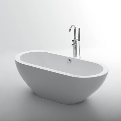 Eviva Lina 67" x 32" White Freestanding Acrylic Bathtub With Overflow Chrome Cover