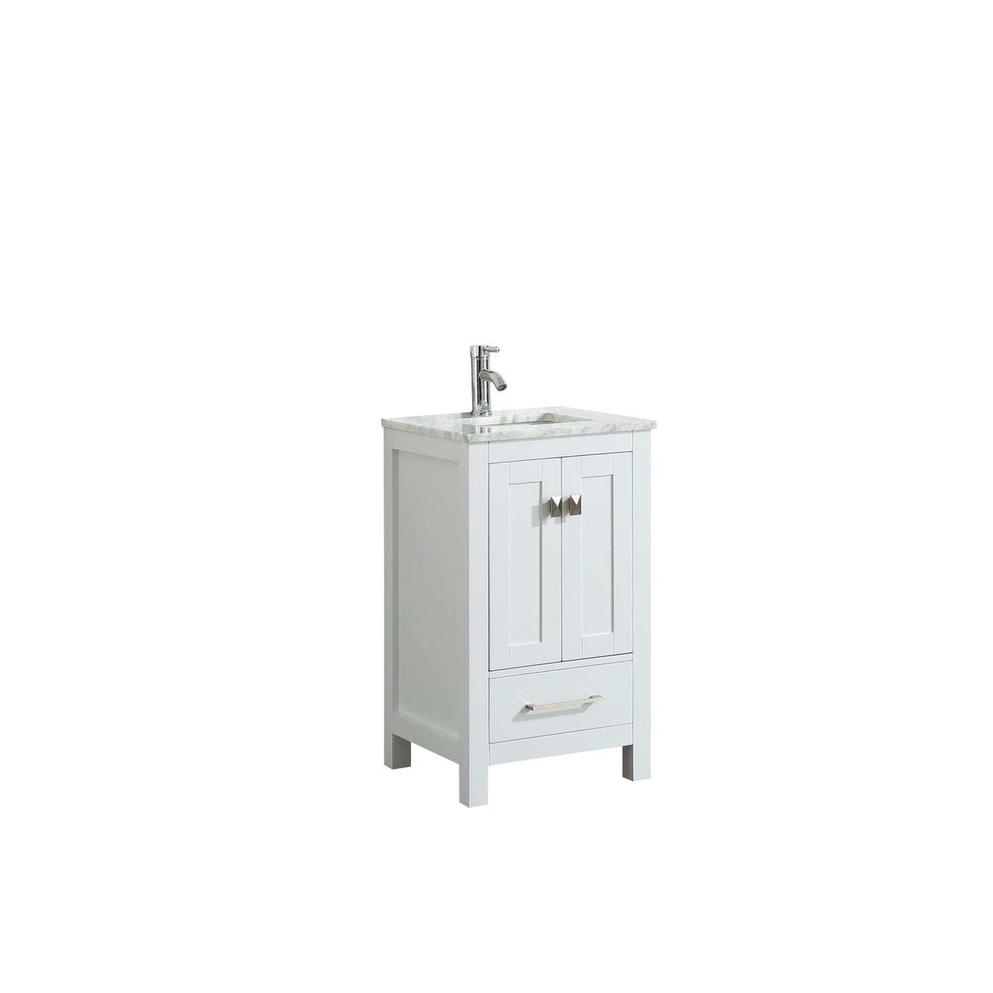 Eviva London 20" x 34" White Freestanding Bathroom Vanity With Carrara Marble Countertop and Single Undermount Sink