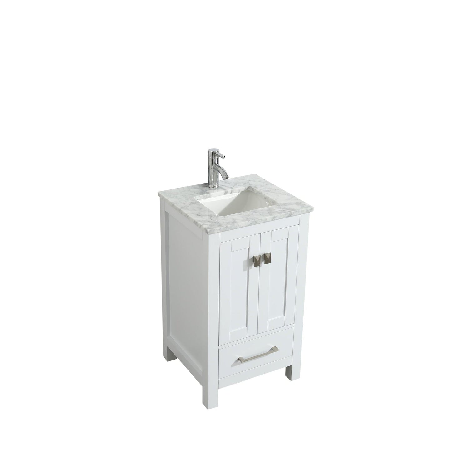 Eviva London 20" x 34" White Freestanding Bathroom Vanity With Carrara Marble Countertop and Single Undermount Sink