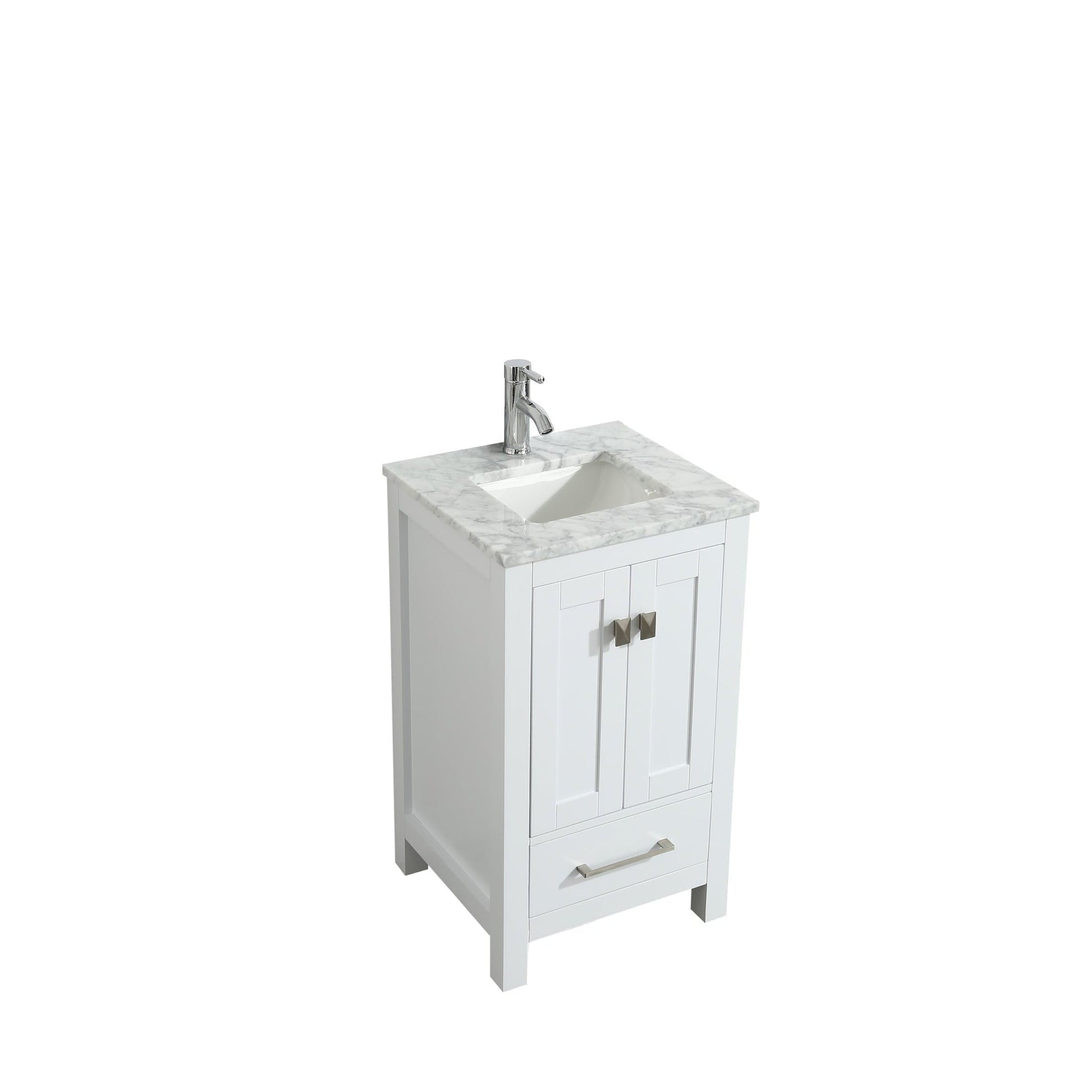 Eviva London 24" x 34" White Freestanding Bathroom Vanity With Carrara Marble Countertop and Single Undermount Sink