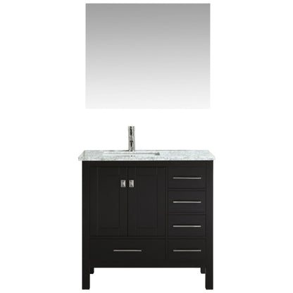 Eviva London 36" x 34" Espresso Freestanding Bathroom Vanity With Carrara Marble Countertop and Single Undermount Sink